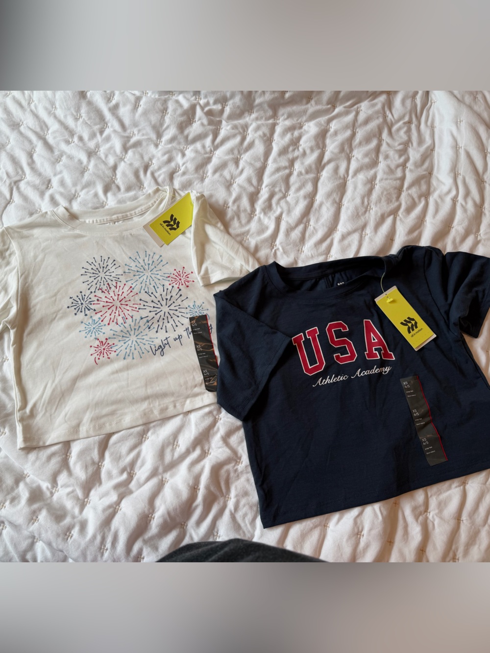 USA Navy Graphic Tee & White Firework Print Tee - Set of 2